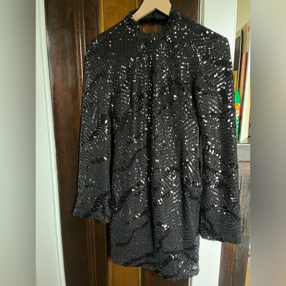 By Anthropologie Maeve Long-Sleeve Mock-Neck Sequin Mini Dress Size X Small - Picture 5 of 9